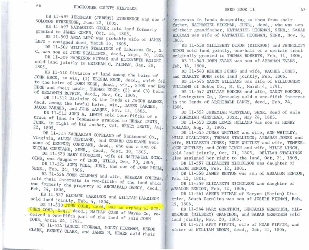 Kinfolks of County, North Carolina 17881855 Deed Book 8