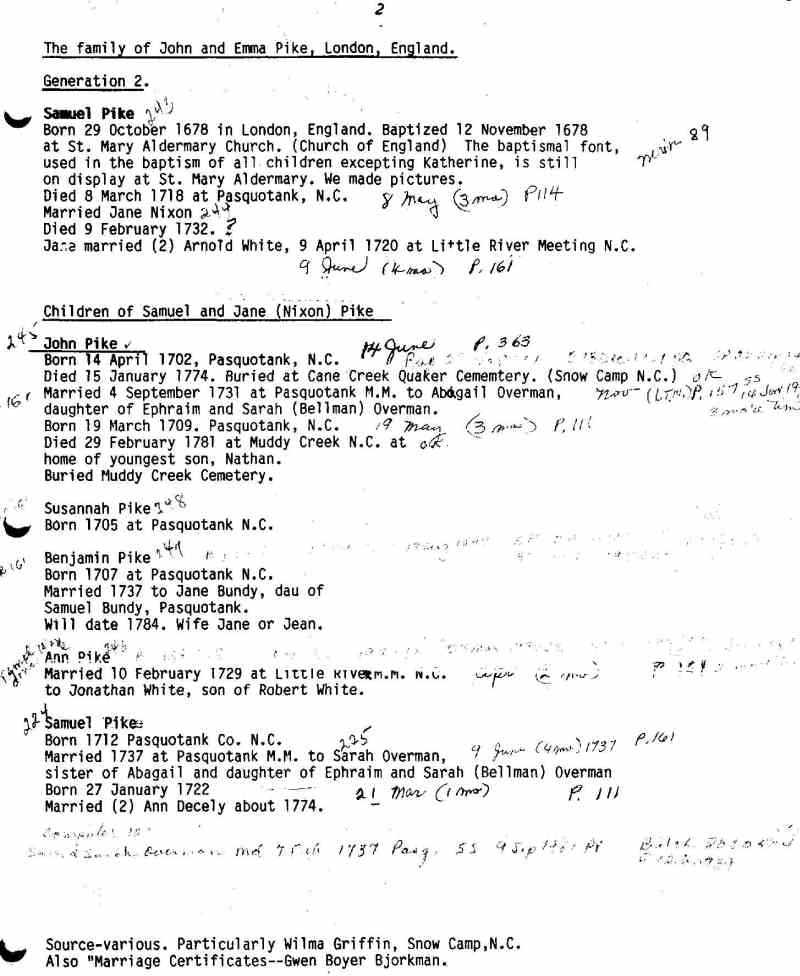 Bare Bones Genealogy of John and Emma Pike pg 2