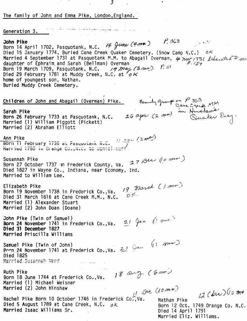 Bare Bones Genealogy of John and Emma Pike pg 3