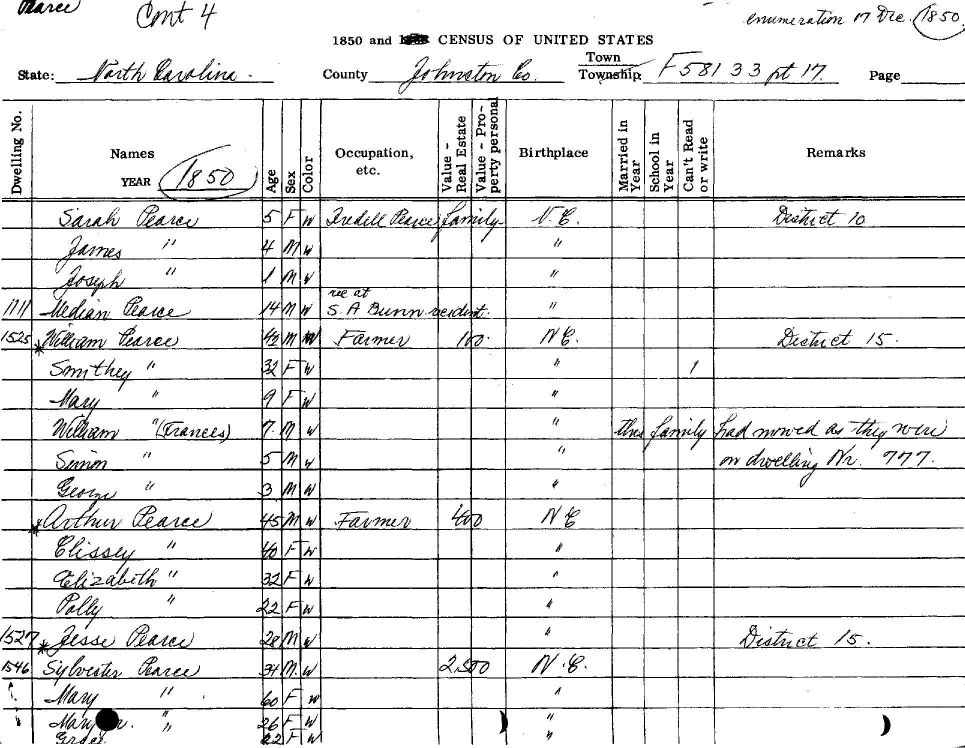 Census 1850 pg 4 North Carolina