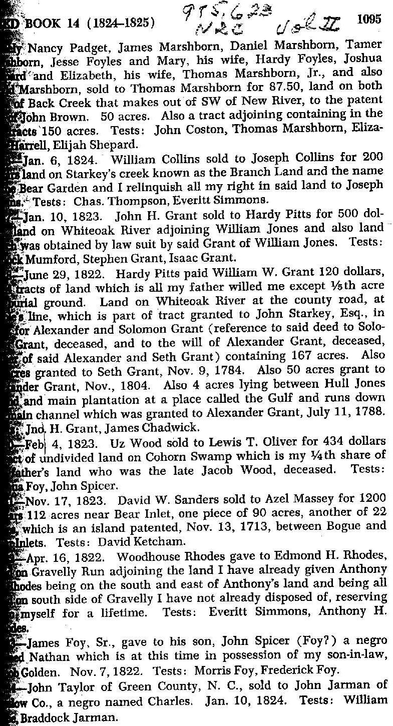 Deed Book 14 (18241825) Onslow County, North Carolina Mashborn
