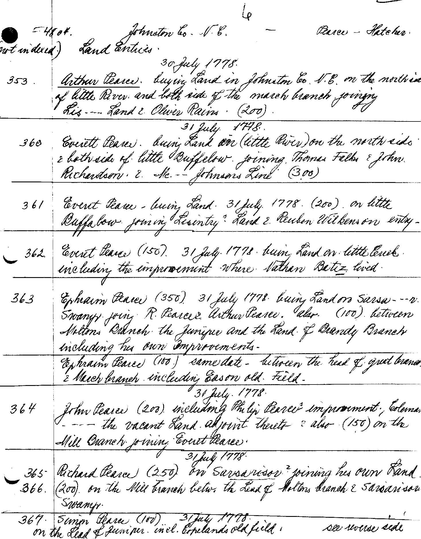 Land Grants Johnston County, North Carolina Smith Harper