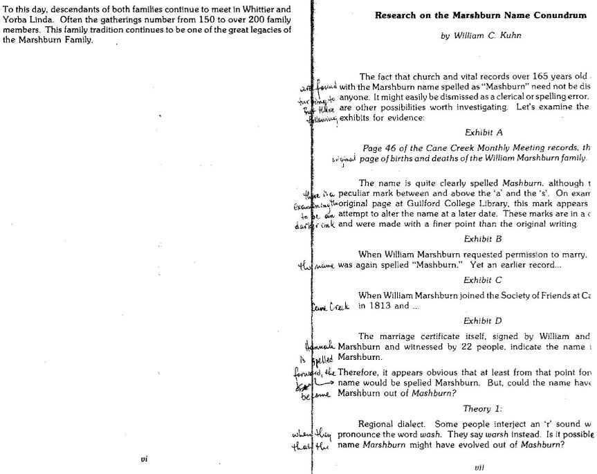 Research on the Marshburn Name vi -vii