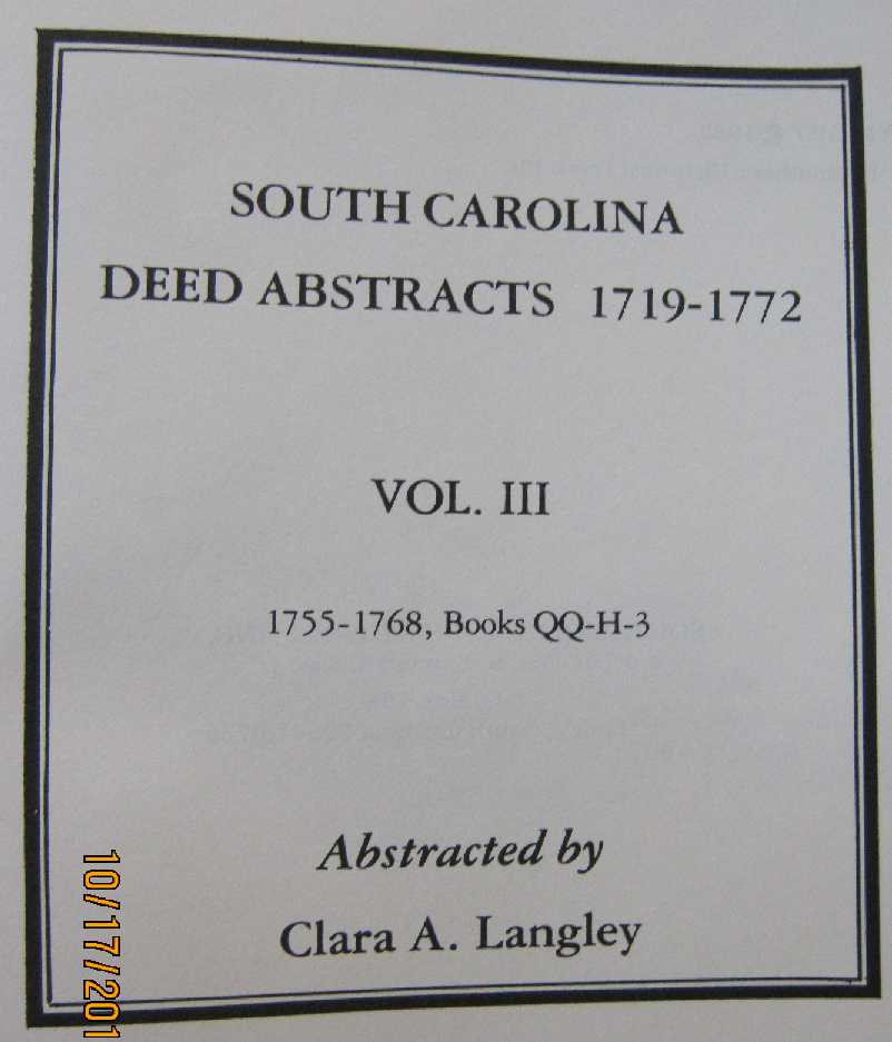 Deed Abstracts SC  1719-1772 Vol 3 Title page