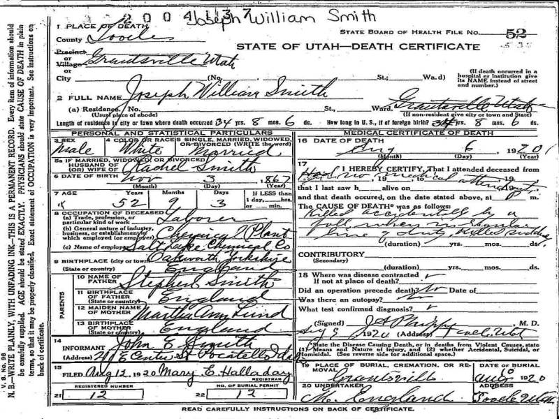 josephwsmith death certificate