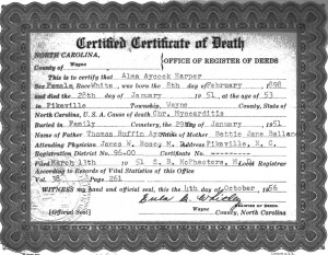 Alma Aycock Harper Death Certificate