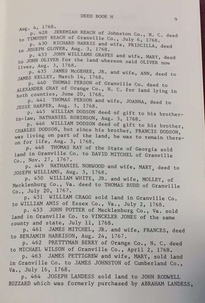 Kinfolks of Granville County, North Carolina 17651826 Smith Harper