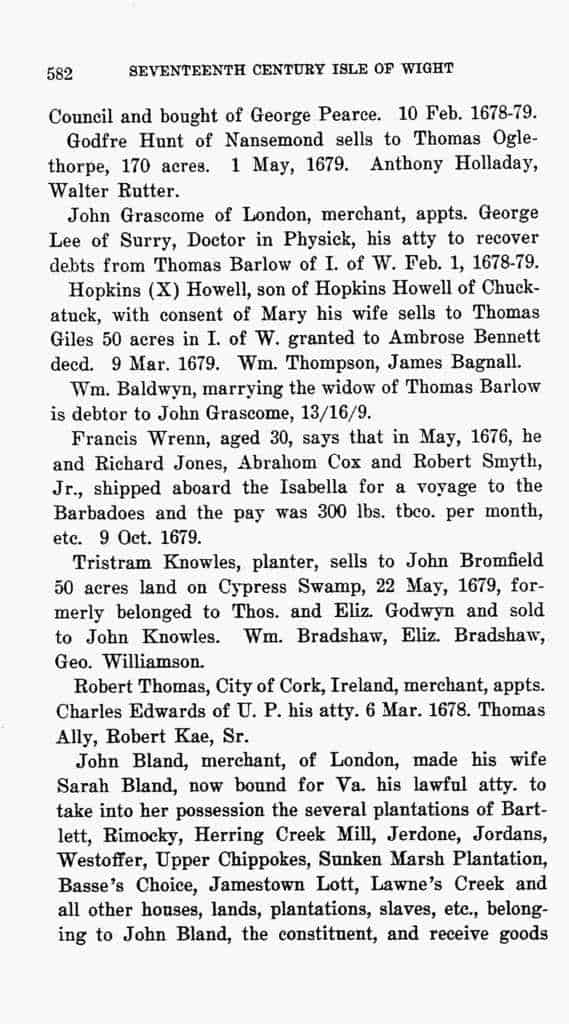 17th Century Isle of Wight Co, Virginia Deed Book 1, 2, 4 Smith Harper