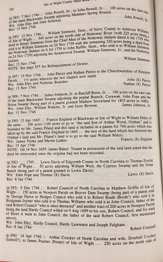 Isle of Wight, Virginia Deeds 17201736 and Deeds 17411749 p102